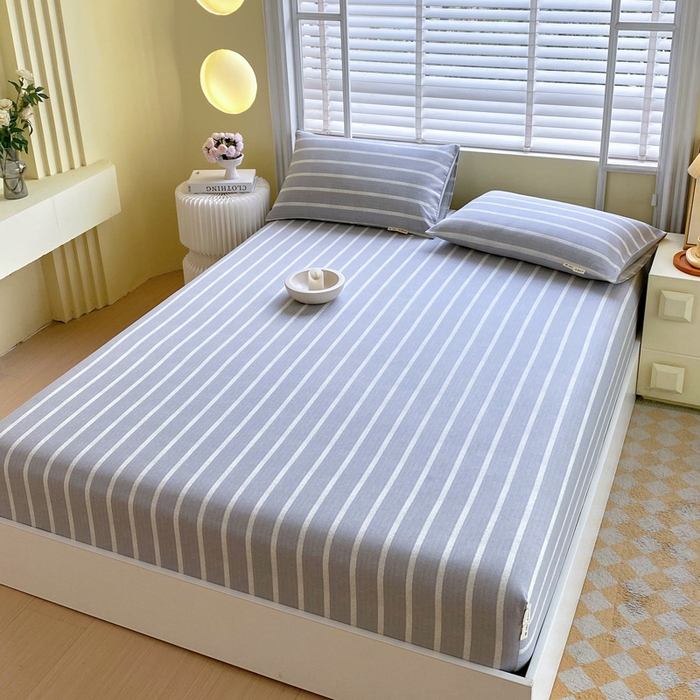 91家纺网 家纺一手货源 找家纺 金鑫汇家纺 2025新款A类全棉老粗布床单床笠 朴素条纹