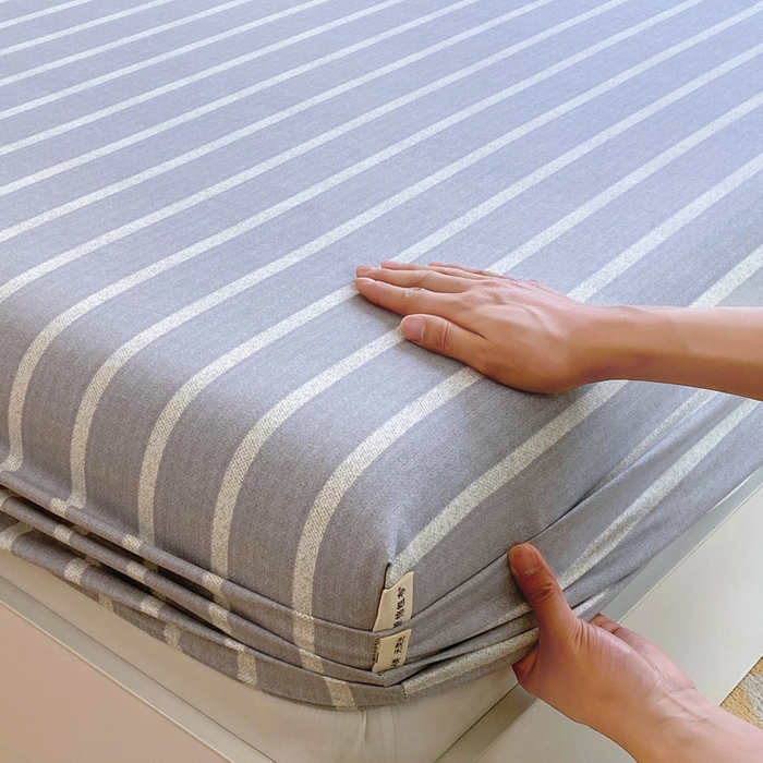 91家纺网 家纺一手货源 找家纺 金鑫汇家纺 2025新款A类全棉老粗布床单床笠 朴素条纹