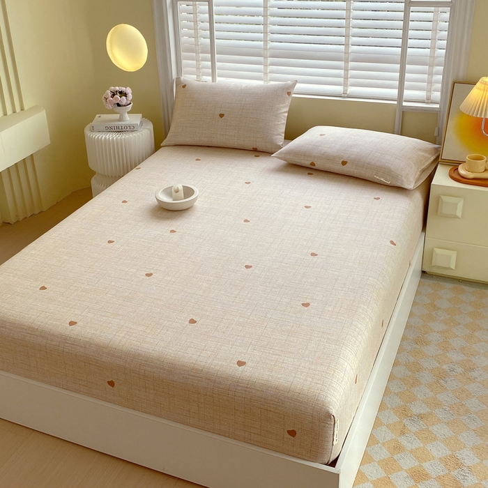 91家纺网 家纺一手货源 找家纺 金鑫汇家纺 2025新款A类全棉老粗布床单床笠 心之恋