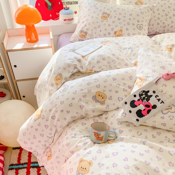 91家纺网 家纺一手货源 找家纺 爱丽丝2025新款全棉卡通印花四件套 豹纹小熊