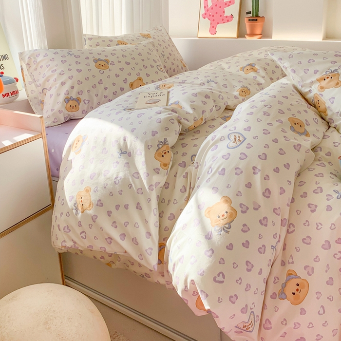 91家纺网 家纺一手货源 找家纺 爱丽丝2025新款全棉卡通印花四件套 豹纹小熊