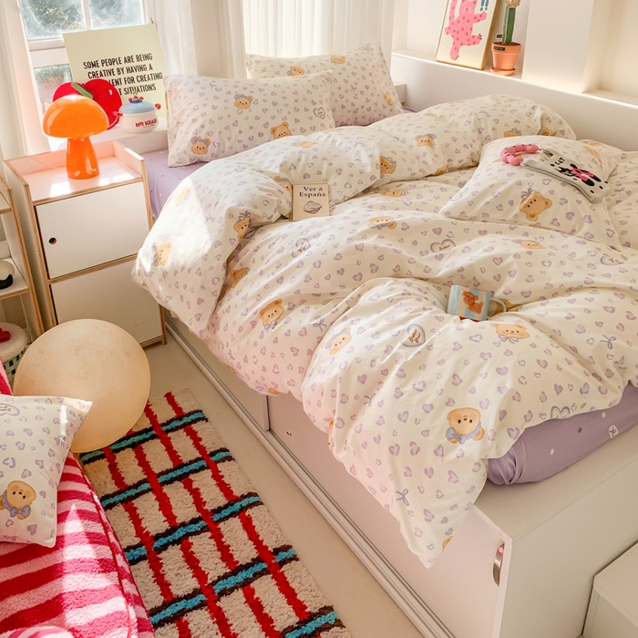 91家纺网 家纺一手货源 找家纺 爱丽丝2025新款全棉卡通印花四件套 豹纹小熊