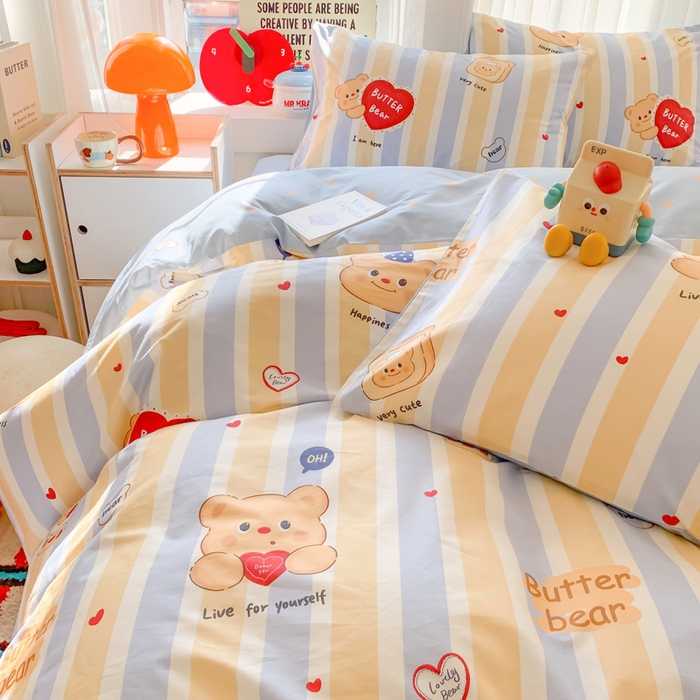 91家纺网 家纺一手货源 找家纺 爱丽丝2025新款全棉卡通印花四件套 蛋糕小熊