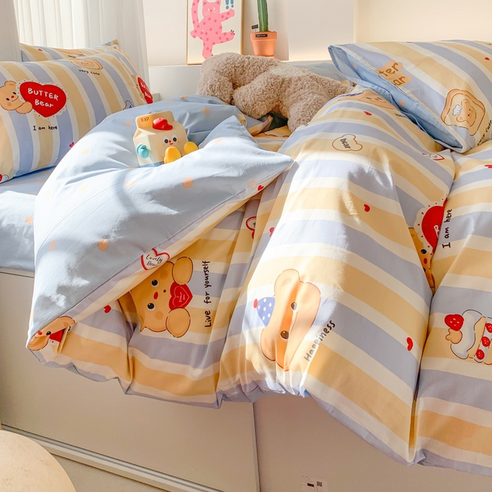 91家纺网 家纺一手货源 找家纺 爱丽丝2025新款全棉卡通印花四件套 蛋糕小熊