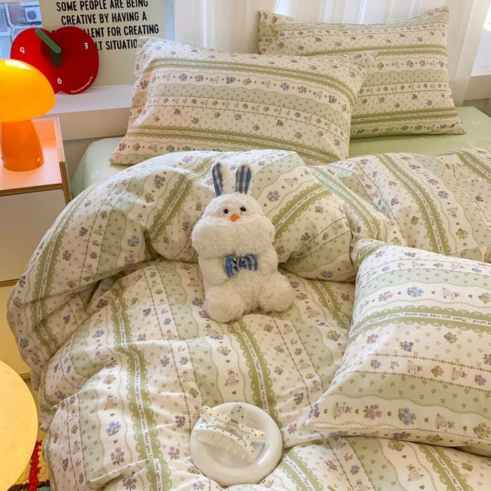 爱丽丝2025新款全棉卡通印花四件套 花丛兔