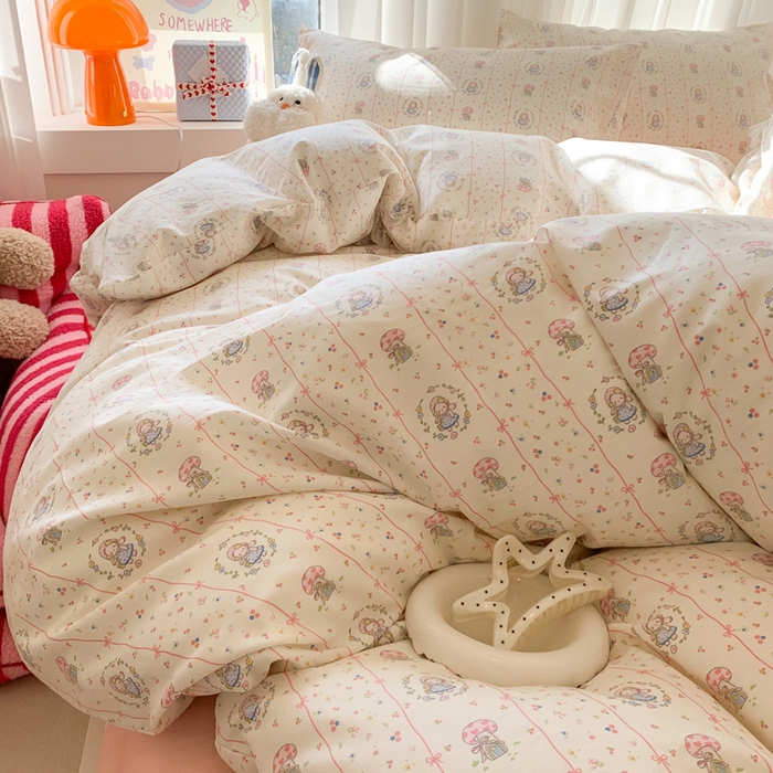 91家纺网 家纺一手货源 找家纺 爱丽丝2025新款全棉卡通印花四件套 花花公主