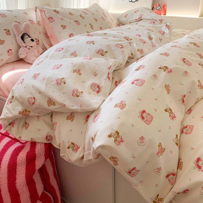 91家纺网 家纺一手货源 找家纺 爱丽丝2025新款全棉卡通印花四件套 节日派对