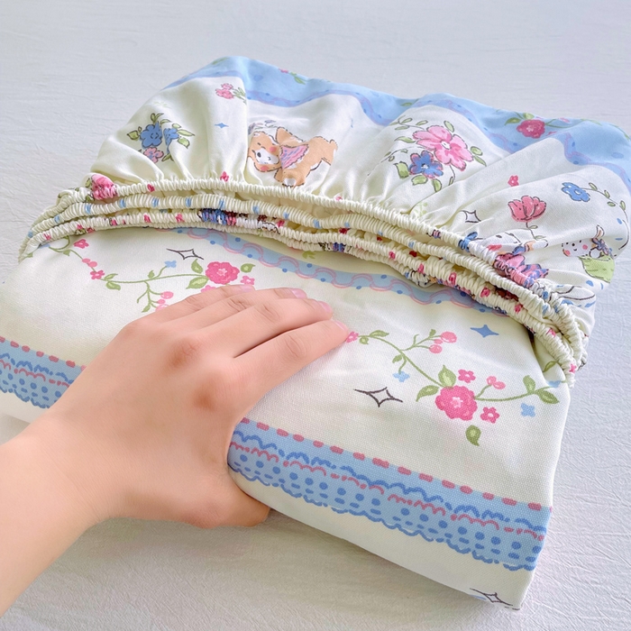 金鑫汇家纺 2025新款A类全棉老粗布床单床笠 老粗布·快乐萌兔蓝