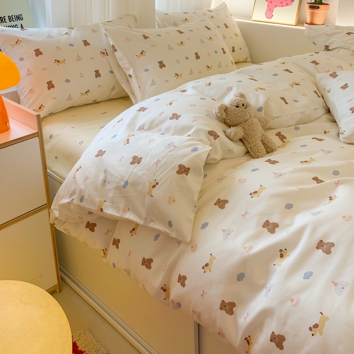 91家纺网 家纺一手货源 找家纺 爱丽丝2025新款全棉卡通印花四件套 萌宠小窝