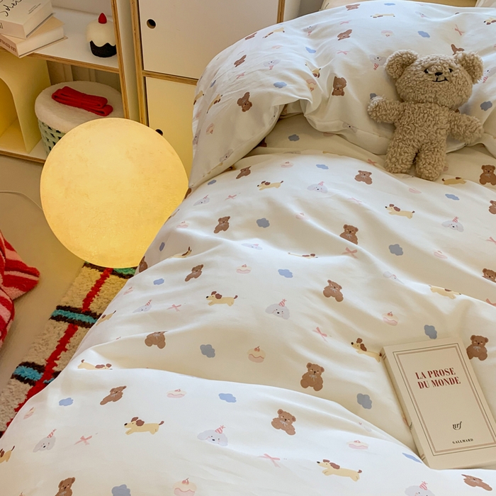 91家纺网 家纺一手货源 找家纺 爱丽丝2025新款全棉卡通印花四件套 萌宠小窝