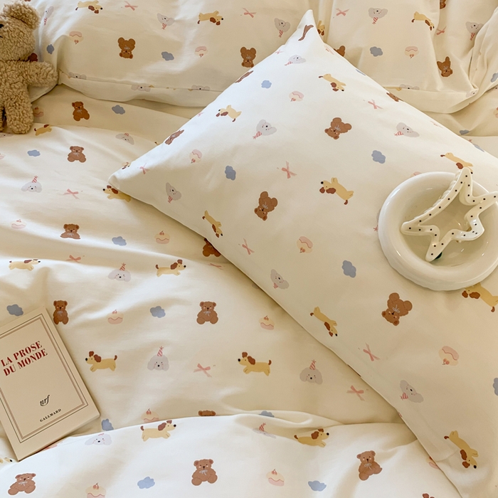 91家纺网 家纺一手货源 找家纺 爱丽丝2025新款全棉卡通印花四件套 萌宠小窝