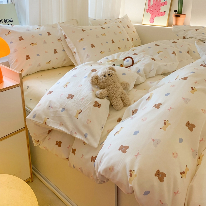 91家纺网 家纺一手货源 找家纺 爱丽丝2025新款全棉卡通印花四件套 萌宠小窝