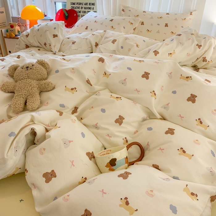 91家纺网 家纺一手货源 找家纺 爱丽丝2025新款全棉卡通印花四件套 萌宠小窝