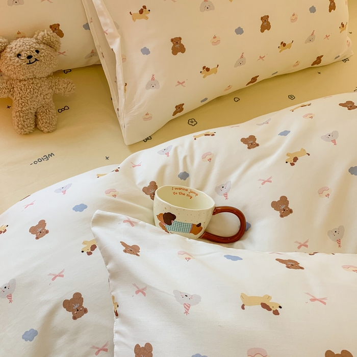 91家纺网 家纺一手货源 找家纺 爱丽丝2025新款全棉卡通印花四件套 萌宠小窝