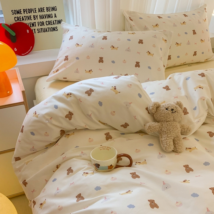 91家纺网 家纺一手货源 找家纺 爱丽丝2025新款全棉卡通印花四件套 萌宠小窝