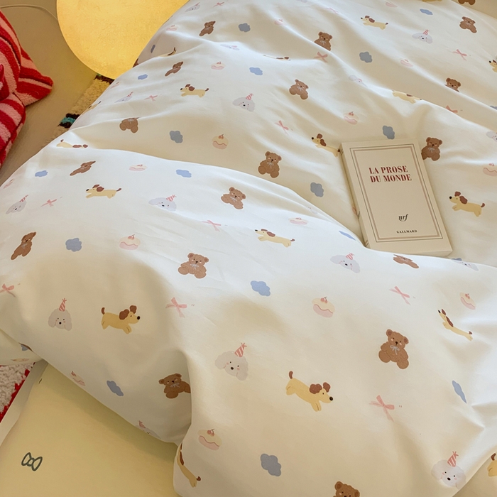 91家纺网 家纺一手货源 找家纺 爱丽丝2025新款全棉卡通印花四件套 萌宠小窝