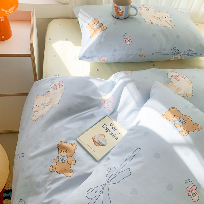 91家纺网 家纺一手货源 找家纺 爱丽丝2025新款全棉卡通印花四件套 甜心小猫