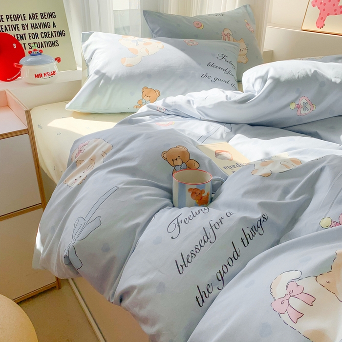 91家纺网 家纺一手货源 找家纺 爱丽丝2025新款全棉卡通印花四件套 甜心小猫