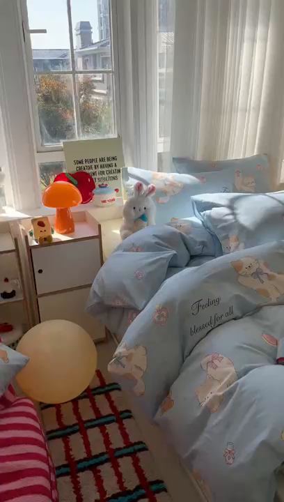 91家纺网 家纺一手货源 找家纺 爱丽丝2025新款全棉卡通印花四件套 甜心小猫