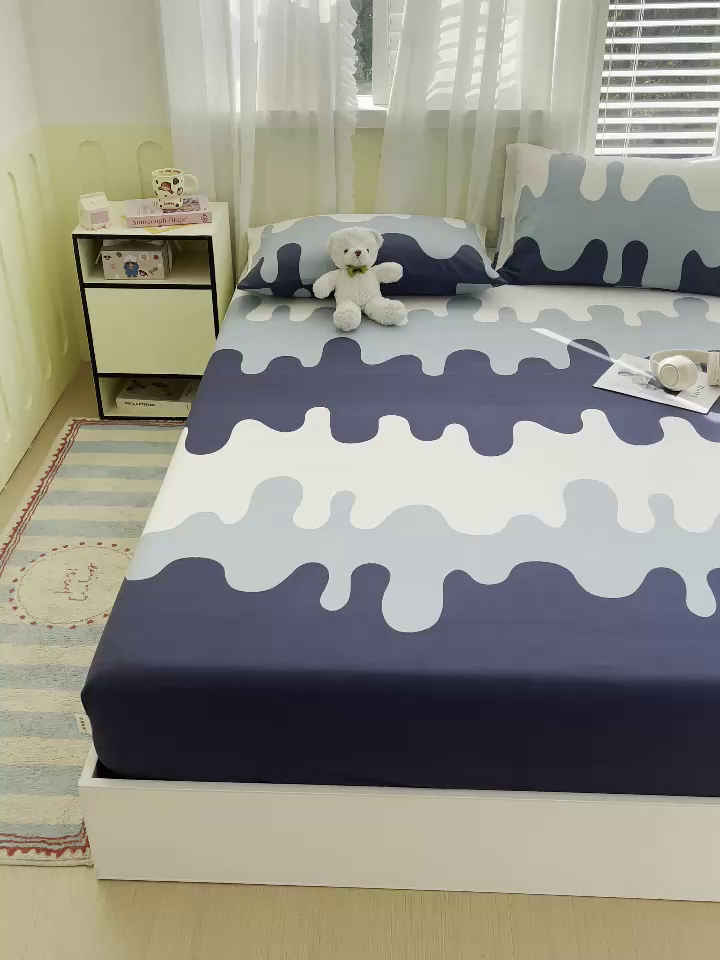 91家纺网 家纺一手货源 找家纺 金鑫汇家纺 2025新款A类全棉老粗布床单床笠 老粗布·奶油蓝