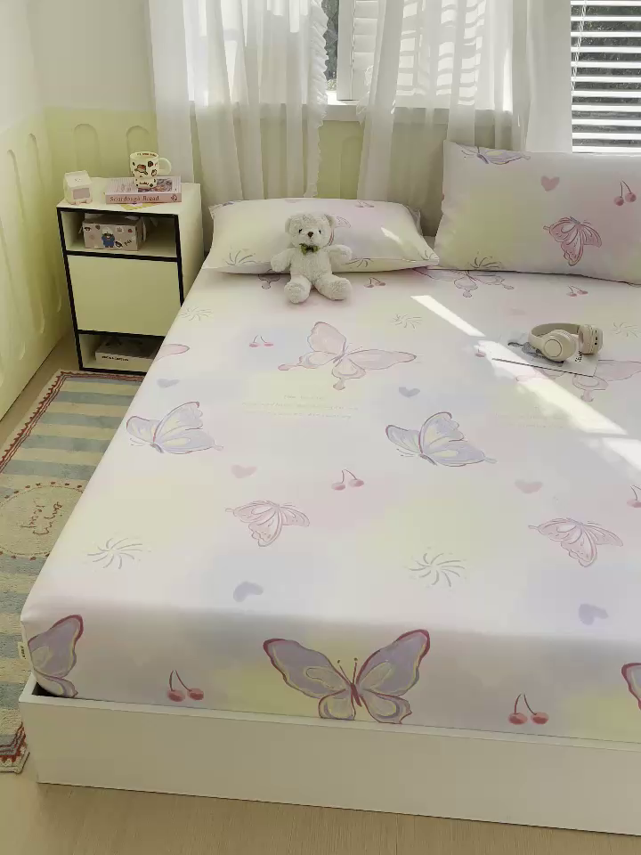 91家纺网 家纺一手货源 找家纺 金鑫汇家纺 2025新款A类全棉老粗布床单床笠 老粗布·彩蝶飞舞