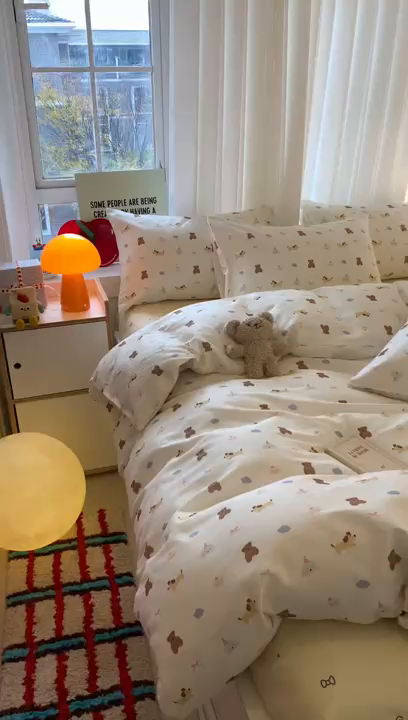 91家纺网 家纺一手货源 找家纺 爱丽丝2025新款全棉卡通印花四件套 萌宠小窝