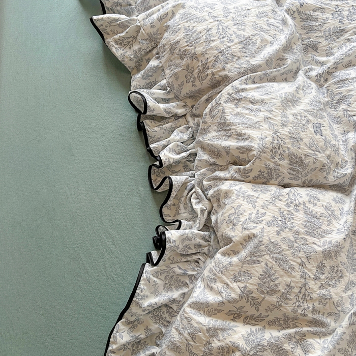 91家纺网 家纺一手货源 找家纺 繁花家居 2025春夏新款学生季韩式云感针织棉大花边木耳边四件套 花枝蝶影