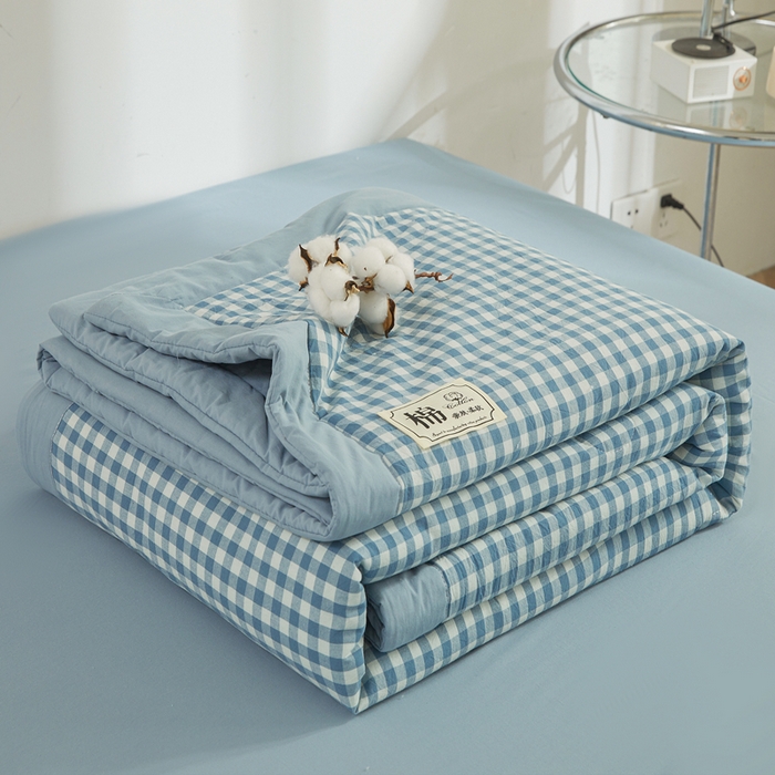 91家纺网 家纺一手货源 找家纺 晓时候 2026春夏新款水洗棉夏被新疆棉花被填充100%纯棉全棉夏凉被空调被单夏被 布丁蓝