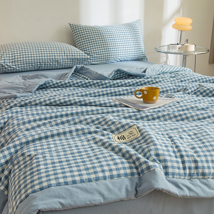 91家纺网 家纺一手货源 找家纺 晓时候 2026春夏新款水洗棉夏被新疆棉花被填充100%纯棉全棉夏凉被空调被单夏被 布丁蓝