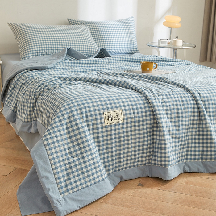 91家纺网 家纺一手货源 找家纺 晓时候 2026春夏新款水洗棉夏被新疆棉花被填充100%纯棉全棉夏凉被空调被单夏被 布丁蓝