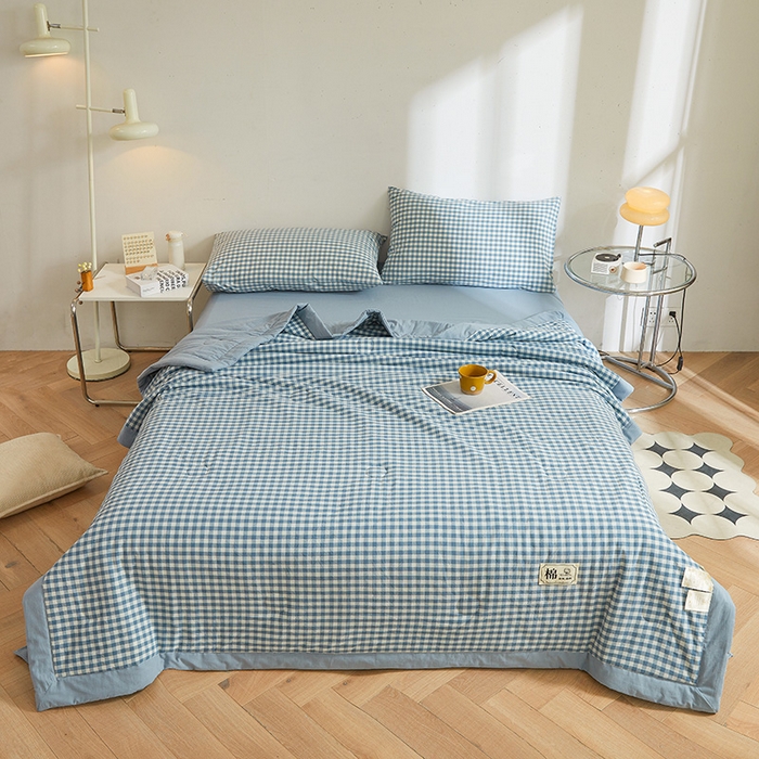 91家纺网 家纺一手货源 找家纺 晓时候 2026春夏新款水洗棉夏被新疆棉花被填充100%纯棉全棉夏凉被空调被单夏被 布丁蓝