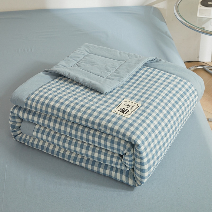 91家纺网 家纺一手货源 找家纺 晓时候 2026春夏新款水洗棉夏被新疆棉花被填充100%纯棉全棉夏凉被空调被单夏被 布丁蓝