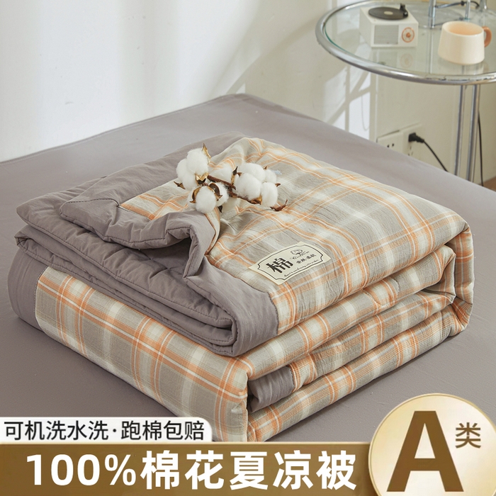 晓时候 2025春夏新款水洗棉夏被新疆棉花被填充100%纯棉全棉夏凉被空调被单夏被 格韵灰