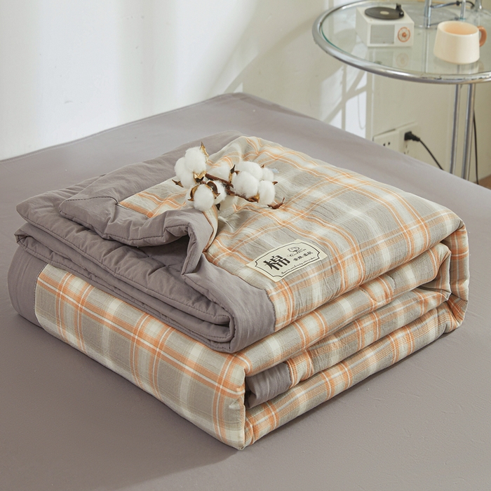 91家纺网 家纺一手货源 找家纺 晓时候 2025春夏新款水洗棉夏被新疆棉花被填充100%纯棉全棉夏凉被空调被单夏被 格韵灰