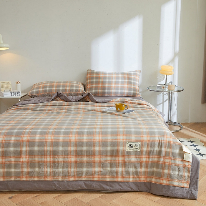 91家纺网 家纺一手货源 找家纺 晓时候 2025春夏新款水洗棉夏被新疆棉花被填充100%纯棉全棉夏凉被空调被单夏被 格韵灰