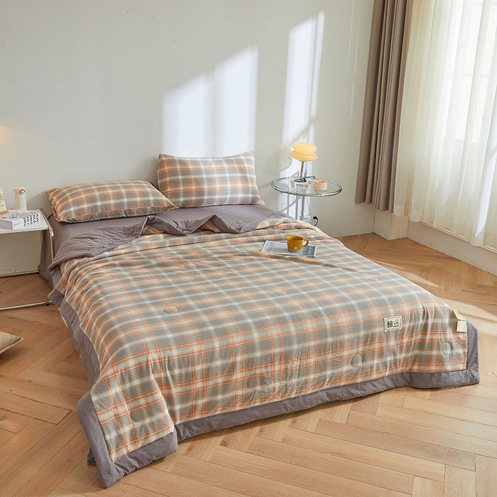 91家纺网 家纺一手货源 找家纺 晓时候 2025春夏新款水洗棉夏被新疆棉花被填充100%纯棉全棉夏凉被空调被单夏被 格韵灰