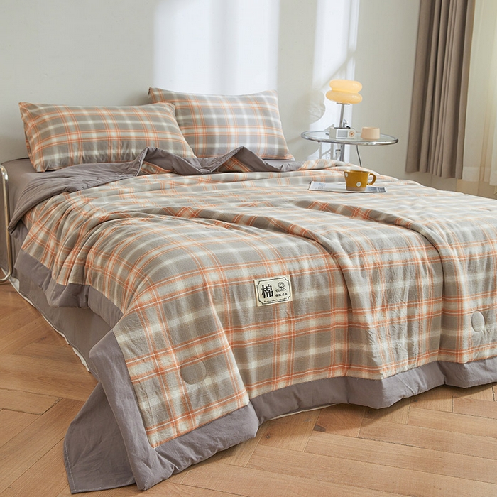 91家纺网 家纺一手货源 找家纺 晓时候 2025春夏新款水洗棉夏被新疆棉花被填充100%纯棉全棉夏凉被空调被单夏被 格韵灰