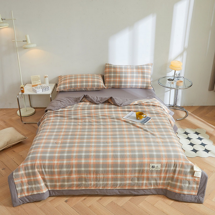 91家纺网 家纺一手货源 找家纺 晓时候 2025春夏新款水洗棉夏被新疆棉花被填充100%纯棉全棉夏凉被空调被单夏被 格韵灰