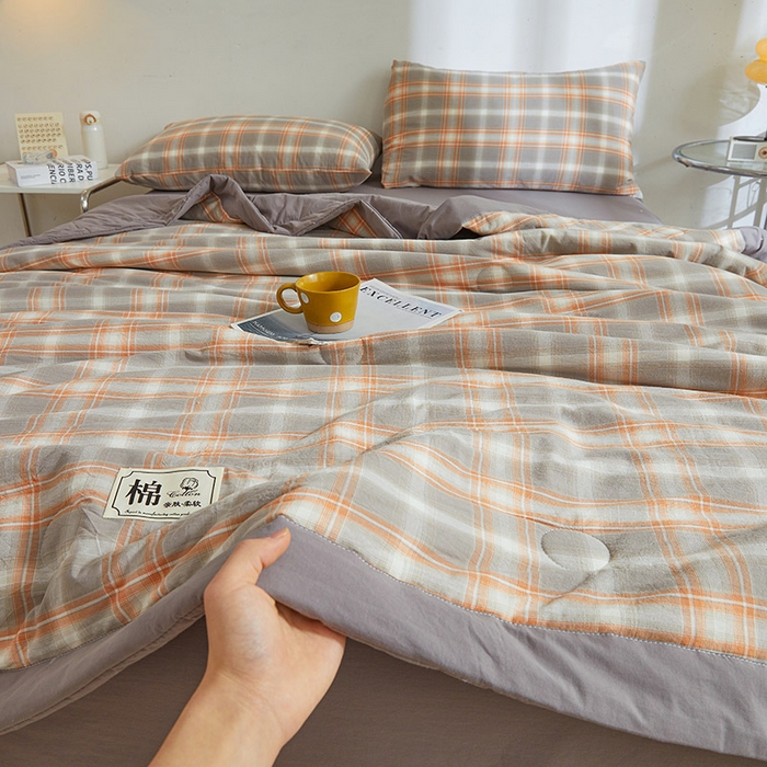 91家纺网 家纺一手货源 找家纺 晓时候 2025春夏新款水洗棉夏被新疆棉花被填充100%纯棉全棉夏凉被空调被单夏被 格韵灰