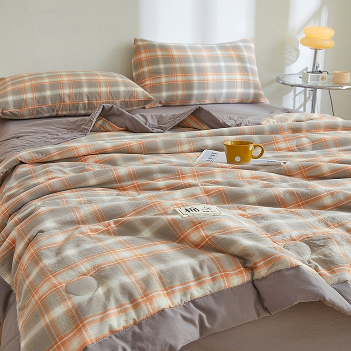 91家纺网 家纺一手货源 找家纺 晓时候 2025春夏新款水洗棉夏被新疆棉花被填充100%纯棉全棉夏凉被空调被单夏被 格韵灰