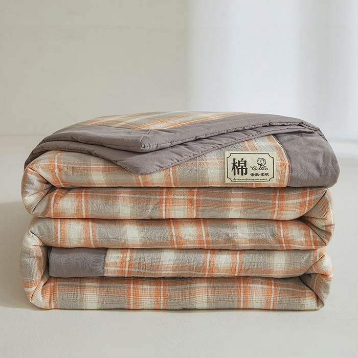 91家纺网 家纺一手货源 找家纺 晓时候 2025春夏新款水洗棉夏被新疆棉花被填充100%纯棉全棉夏凉被空调被单夏被 格韵灰