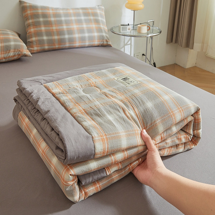 91家纺网 家纺一手货源 找家纺 晓时候 2025春夏新款水洗棉夏被新疆棉花被填充100%纯棉全棉夏凉被空调被单夏被 格韵灰