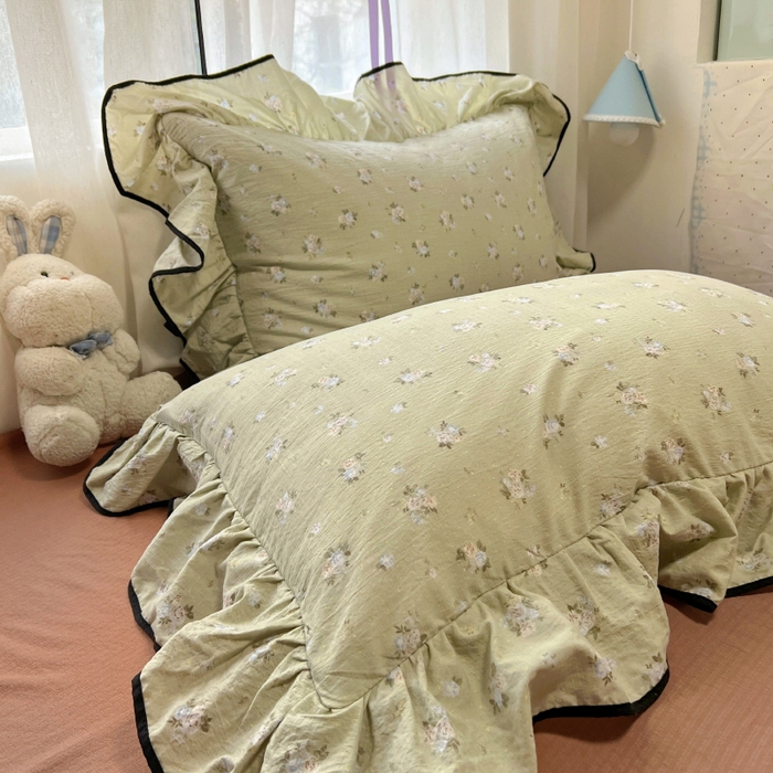 91家纺网 家纺一手货源 找家纺 繁花家居 2025春夏新款学生季韩式云感针织棉大花边木耳边四件套 早春来信