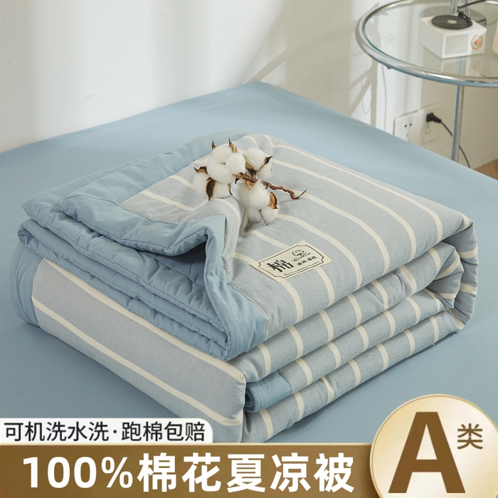晓时候 2025春夏新款水洗棉夏被新疆棉花被填充100%纯棉全棉夏凉被空调被单夏被 蓝白条