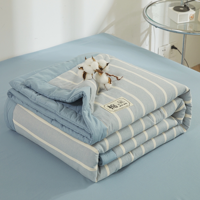 91家纺网 家纺一手货源 找家纺 晓时候 2025春夏新款水洗棉夏被新疆棉花被填充100%纯棉全棉夏凉被空调被单夏被 蓝白条