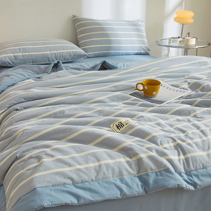 91家纺网 家纺一手货源 找家纺 晓时候 2025春夏新款水洗棉夏被新疆棉花被填充100%纯棉全棉夏凉被空调被单夏被 蓝白条