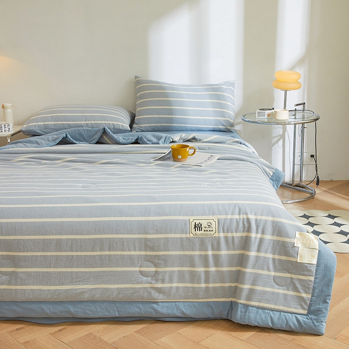 91家纺网 家纺一手货源 找家纺 晓时候 2025春夏新款水洗棉夏被新疆棉花被填充100%纯棉全棉夏凉被空调被单夏被 蓝白条