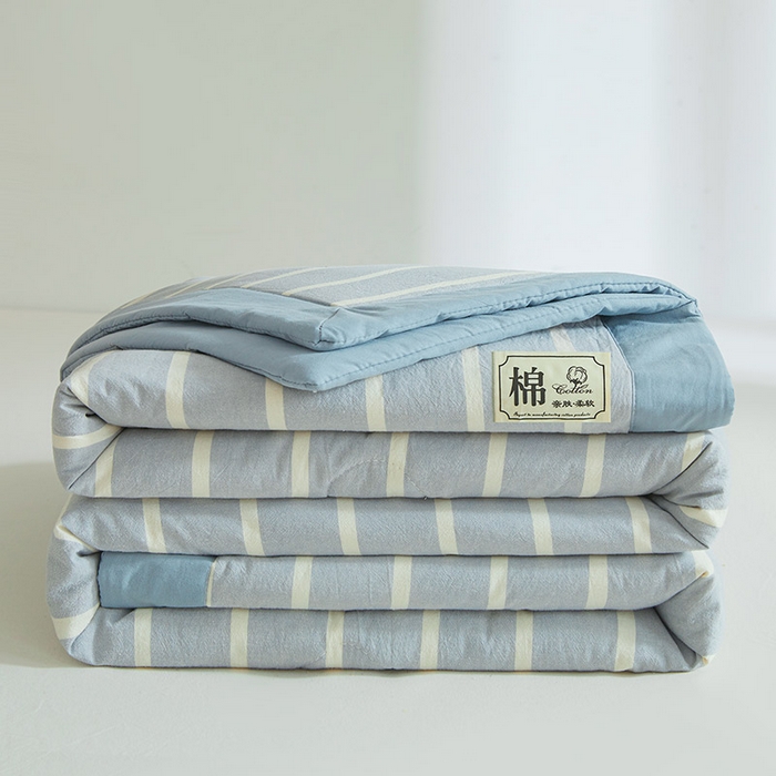 91家纺网 家纺一手货源 找家纺 晓时候 2025春夏新款水洗棉夏被新疆棉花被填充100%纯棉全棉夏凉被空调被单夏被 蓝白条