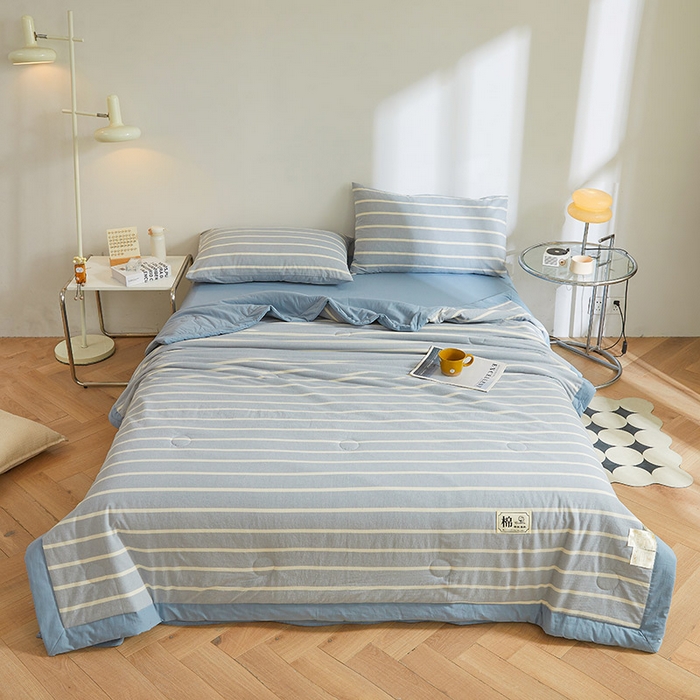 91家纺网 家纺一手货源 找家纺 晓时候 2025春夏新款水洗棉夏被新疆棉花被填充100%纯棉全棉夏凉被空调被单夏被 蓝白条