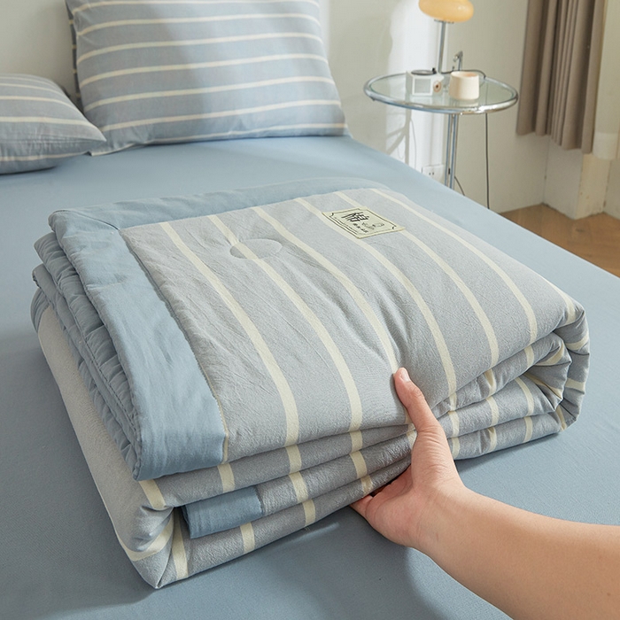 91家纺网 家纺一手货源 找家纺 晓时候 2025春夏新款水洗棉夏被新疆棉花被填充100%纯棉全棉夏凉被空调被单夏被 蓝白条